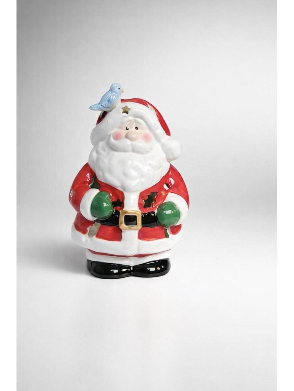 Vintage 2002 Ceramic Santa Figurine with Blue Bird - Christmas Decoration